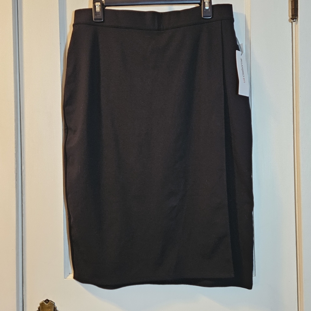 NWT Liz Claiborne Women's Faux Wrap Midi Skirt Black - Size Petite Large